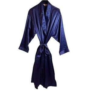 Vintage Victoria’s Secret Satin Robe Blue M/L Silky Belted Glam